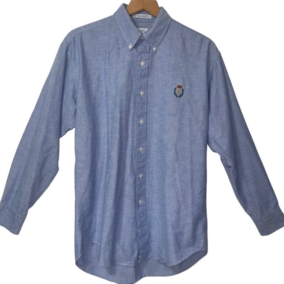 Ralph Lauren Chaps Button Down Business Casual Preppy Short Blue M - Picture 1 of 13